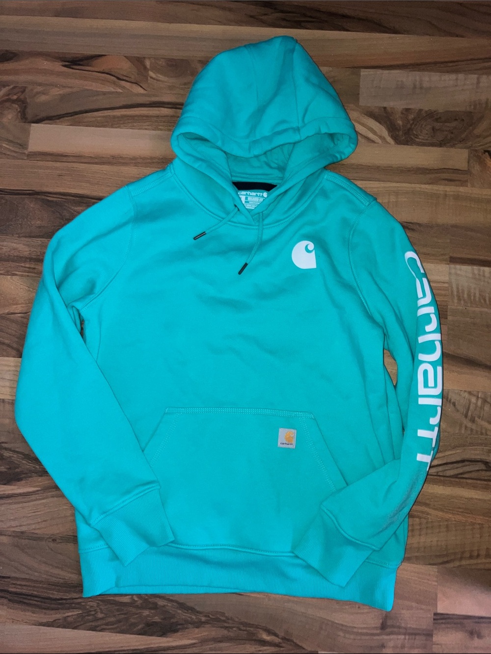 Carhartt seafoam green relaxed fit women’s hoodie sweatshirt sz M EUC